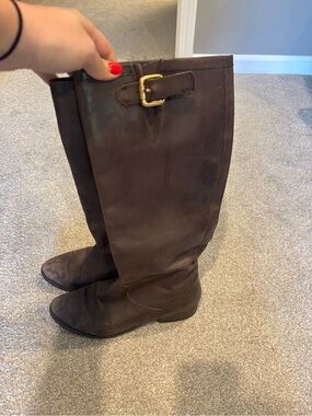 Ralph Lauren Tall Brown Leather Riding Boots with Buckle Size 8 (minor scuffs)